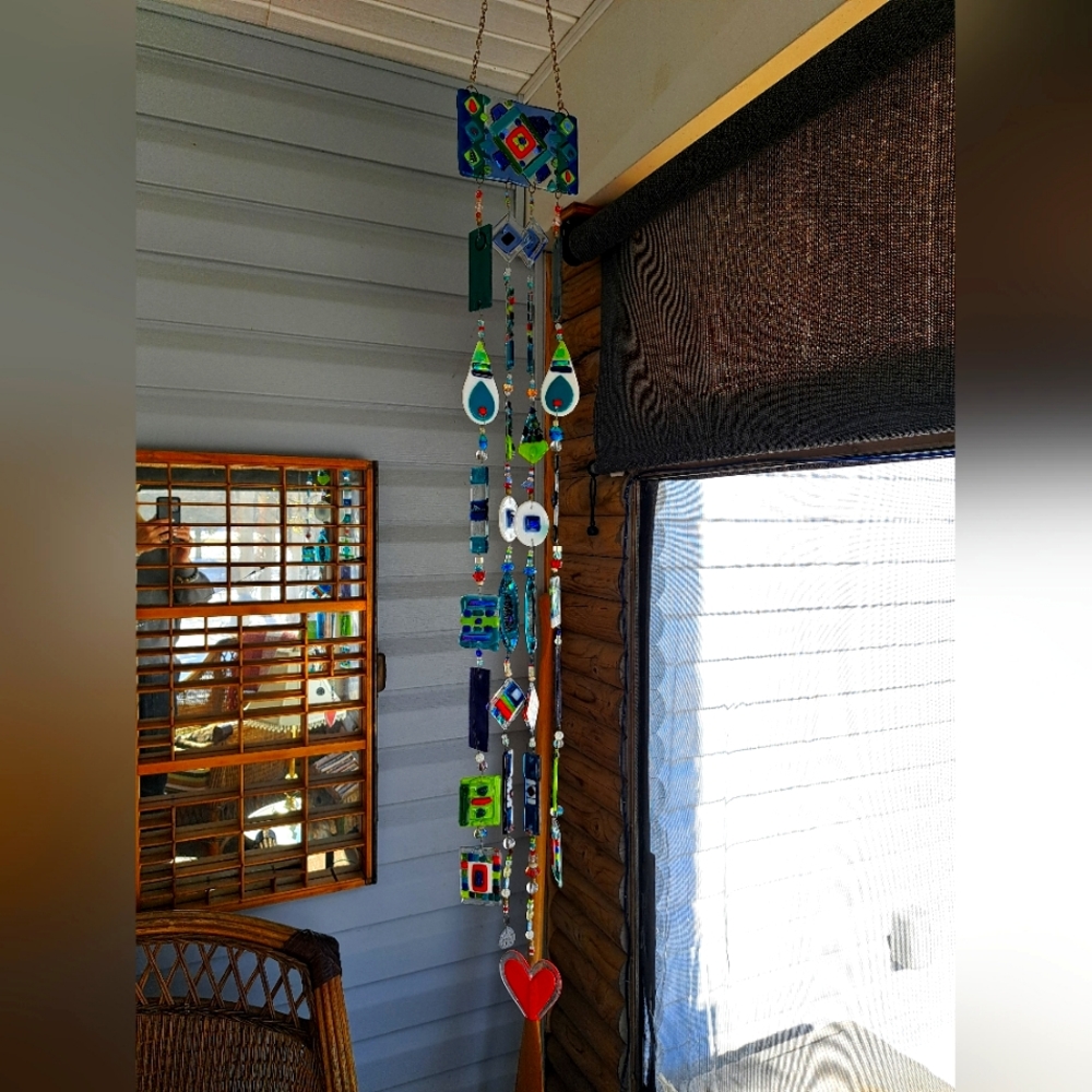 Multicolor Geometric Glass Wind Chime.  Made by an artist in Muskoka!